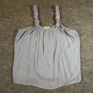 Studio B by Bobeau Womens Size 1X Blue Ruffle Tank Flowy Whimsy Button Back